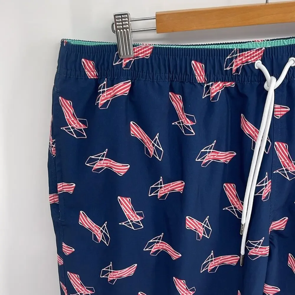 Bonobos lawn beach chair print elastic drawstring waist lined swim trunks sz XXL